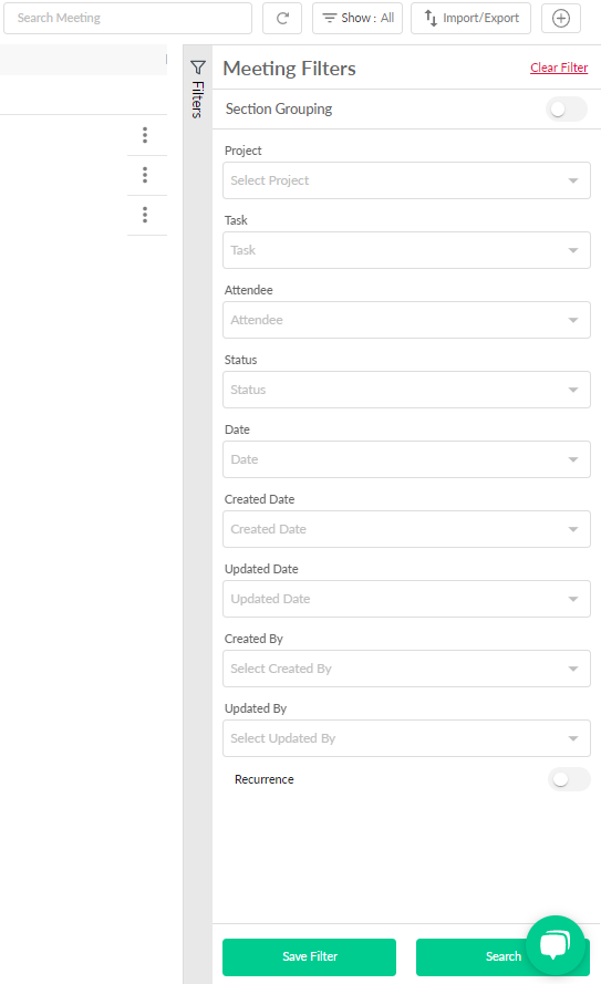 Add search filter to Meetings nTask Support
