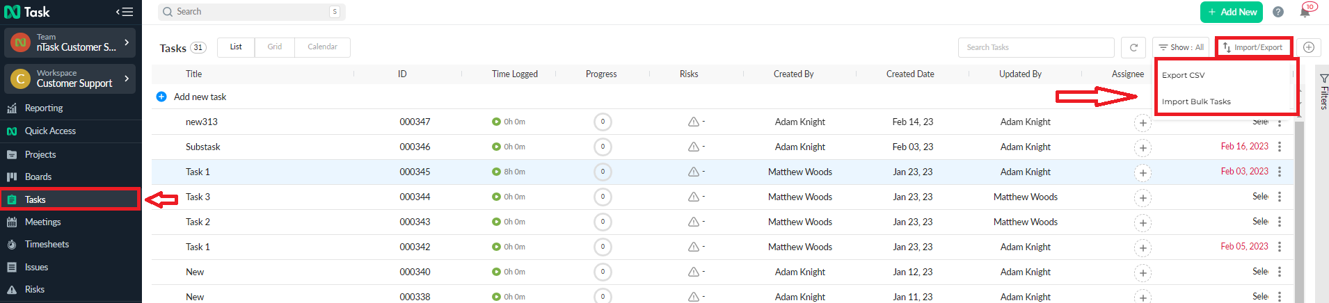 How to Export Tasks or Projects - nTask Support